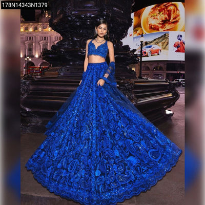 Royal Blue Faux Georgette Sequin Lehenga Choli for Women - Festive & Wedding Ethnic Wear