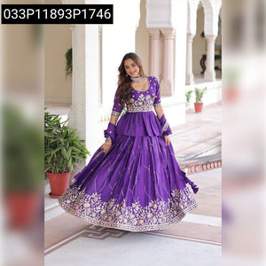 Royal Purple Gold Crush Peplum Lehenga Set for Women | Festive & Wedding Wear