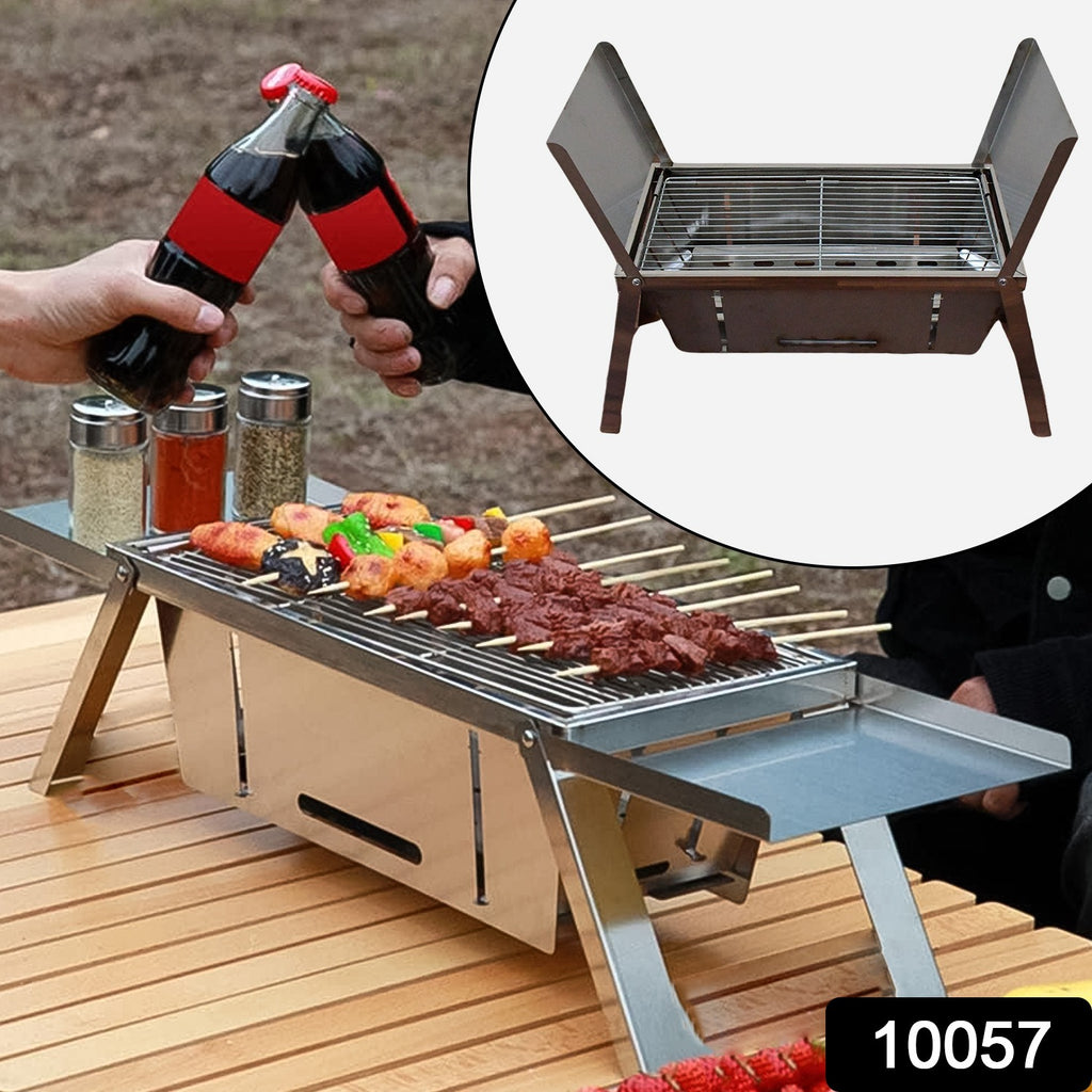Portable stainless steel folding charcoal BBQ grill set with carry bag
