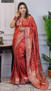 Russian Bandhej Silk Pattu Saree for Women | Wedding & Festive Wear