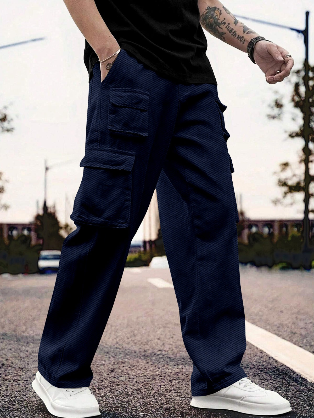 Oversize Cargo Trouser Pants for Men Navy 36