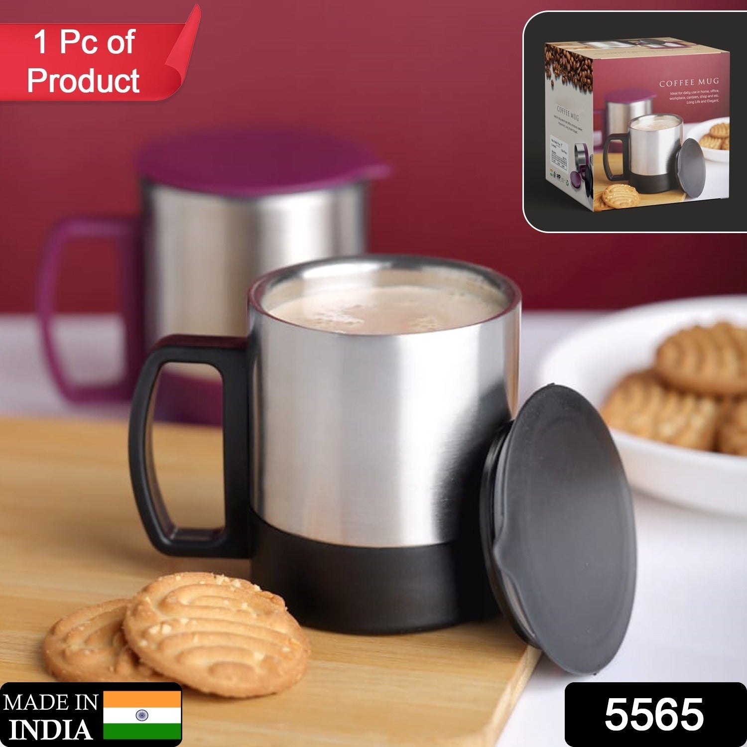5565 Stainless Steel Coffeetea Cup Stainless Steel Lid Cover Hot Coffeetea Mug Hot Insulated Double Wall Stainless Steel Coffee And Milk Cup With Lid Handle Easy To Carry - Coffee Cup (1 Pc)