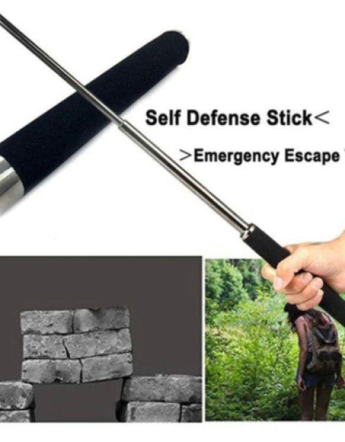 Black self-defense stick, compact and durable for personal safety