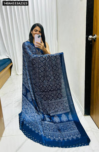 Buy Ajrakh Gajji Soft Silk Saree for Women | Authentic Ethnic Wear Online by TRENDBUY