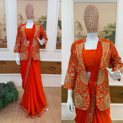 Shinon Embroidered Jacket Saree for Women | Festive & Party Wear