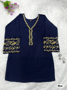 Short Kurti Embroidered Rayon for Women | Daily Wear