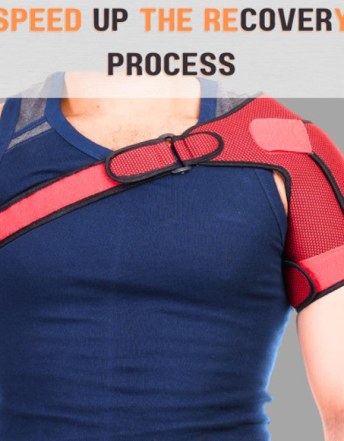 Close-up of the adjustable hook-and-loop strap on a black neoprene brace