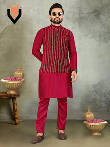 Silk Kurta Pyjama Velvet Koti Set for Men | Party Wear & Festive