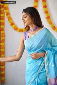 Buy Sky Blue Lavender Lilan Slab Saree for Women - Festive, Daily & Ethnic Wear Online