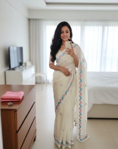 Soft Embroidered Organza Saree for Women | Casual & Festive