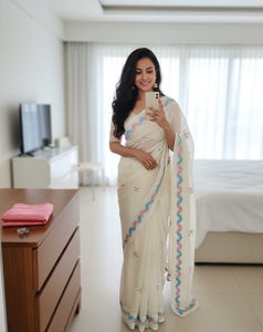 Soft Embroidered Organza Saree for Women | Casual & Festive