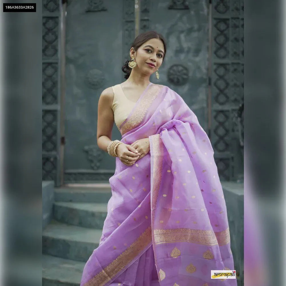 Lavender Soft Lilan Slab Saree with Jacquard work, worn by a model