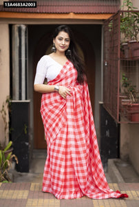 Soft Linen Chex Print Saree for Women | Everyday Elegance