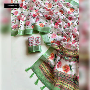 Soft Linen Floral Digital Print Saree for Women | Festive Wear