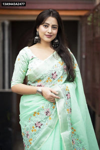 Soft Linen Floral Embroidered Saree for Women | Buy Festive & Casual Ethnic Wear Online