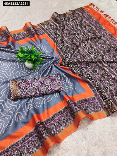 Buy Soft Mal Cotton Ajrakh Print Saree for Women Online | Everyday Chic Ethnic Wear