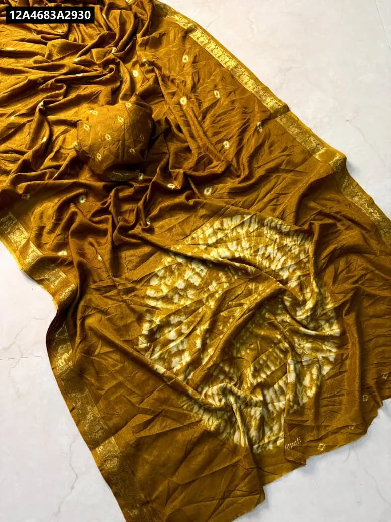 TRENDBUY Soft Mul Mul Cotton Silk Kalamkari Saree in Mustard Yellow with Zari Hamsa Borders