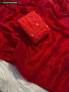 Buy Soft Satin Silk Saree for Women Online | Embellished Designer Blouse | Premium Ethnic Wear