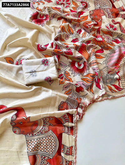 Buy Soft Tusser Silk Kalamkari Print Saree for Women | Festive & Ethnic Wear Online