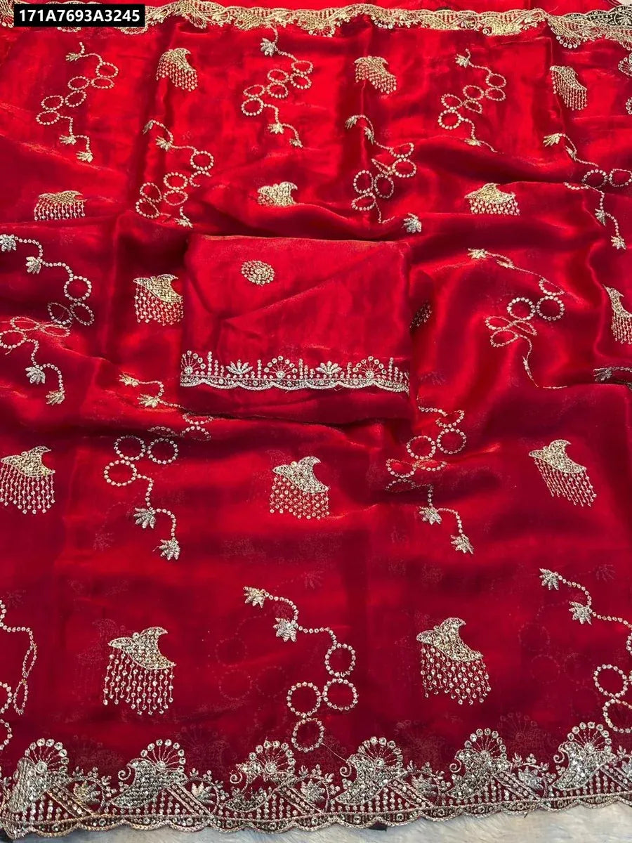 Premium Space Silk Embroidered Saree for Festive Wear