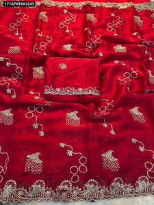 Premium Space Silk Embroidered Saree with Sparkling Sequin Work and Fancy Blouse for Festive and Party Wear