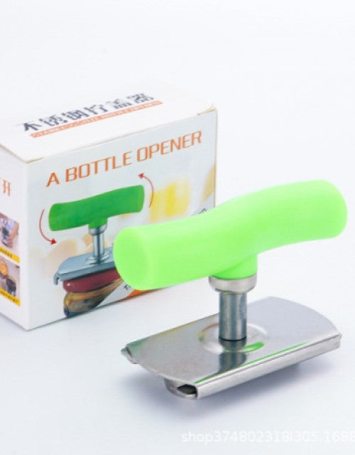 Multifunction green stainless steel bottle cap & jar lid opener for kitchen