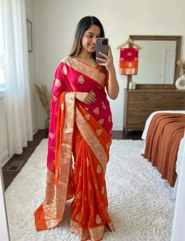 Stunning 2D Viscose Georgette Saree with Zari Border - Elegant Festive Wear for Women
