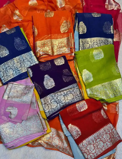 Stunning 2D Viscose Georgette Saree with Zari Border - Elegant Festive Wear for Women