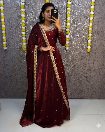 Stunning Anarkali Gown with Sequence Embroidery - Festive Silk Party Wear for Women
