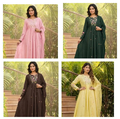 Stunning Anarkali Rayon Kurta Set with Floral Embroidery - Elegant Festive Wear for Women