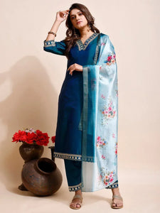 Stunning Art Silk Kurti Set - Intricate Embroidery & Digital Printed Dupatta for Festive Wear