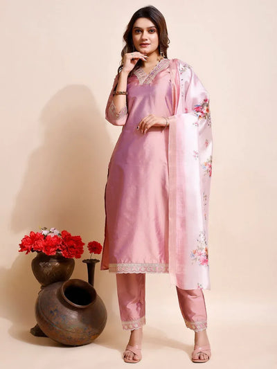 Stunning Art Silk Kurti Set - Intricate Embroidery & Digital Printed Dupatta for Festive Wear