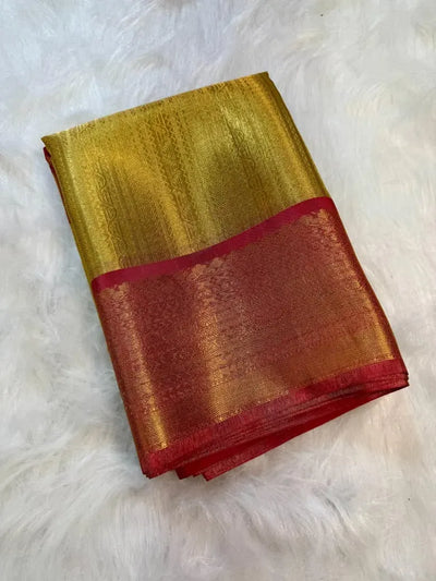 Stunning Banarasi Golden Tissue Silk Saree - Zari Woven Rani Border for Women