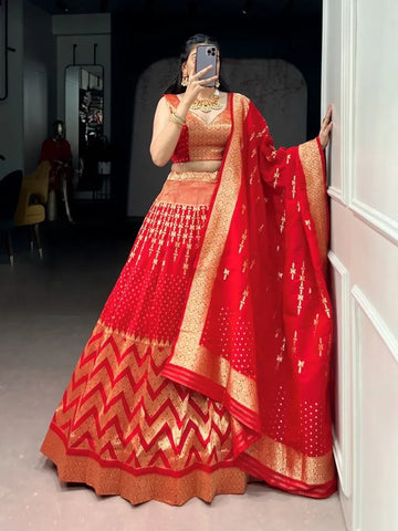 Stunning Banarasi Silk Lehenga - Heavy Zari Weaving for Women's Festive Wear