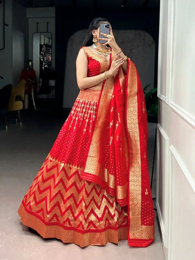 Stunning Banarasi Silk Lehenga - Heavy Zari Weaving for Women's Festive Wear