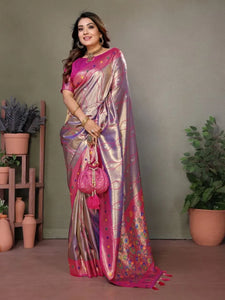 Stunning Banarasi Silk Saree - Flowy Laheriya Border Style for Festive Wear