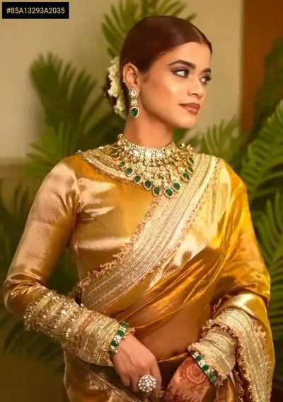 Stunning Banarasi Tissue Silk Saree - Zari Weave & Brocade Blouse for Women