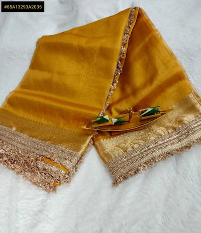 Stunning Banarasi Tissue Silk Saree - Zari Weave & Brocade Blouse for Women