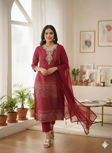 Stunning Bandhani Chinon Salwar Kameez Set - Thread Embroidery for Festive Wear