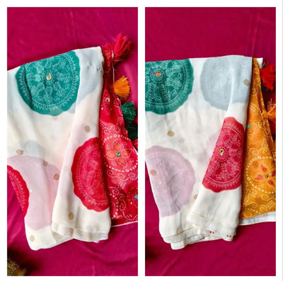 Stunning Bandhani Georgette Saree with Elegant Mirror Work - Festive Wear for Women
