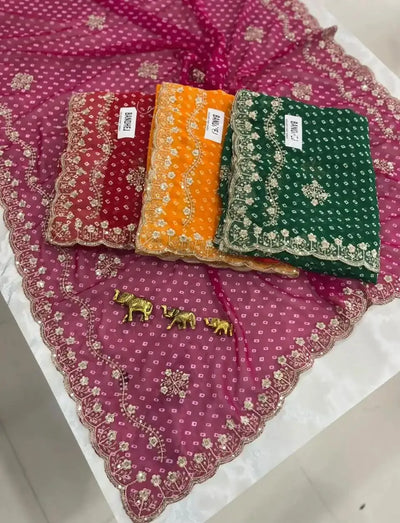 Stunning Bandhej Bandhani Saree with Embroidered Border for Festive Wear