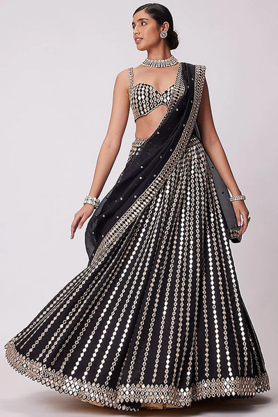 Stunning Black Organza Silk Lehenga - Mirror & Zari Work for Weddings
