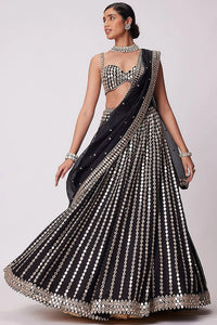 Stunning Black Organza Silk Lehenga - Mirror & Zari Work for Weddings