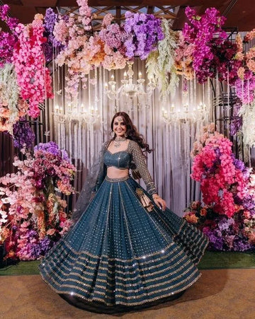 Stunning Blue Faux Georgette Lehenga Choli - Sequins & Zari for Weddings