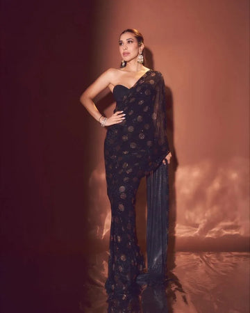 Stunning Bollywood Sequins Georgette Saree - Glamorous Round Box Embroidery for Festive Wear