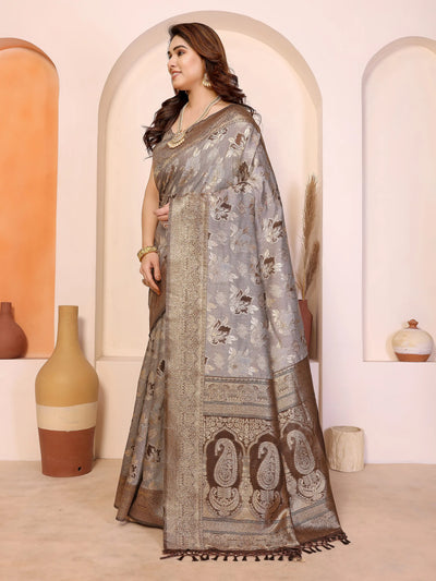 Stunning Brown Pure Cotton Spun Saree - Jacquard Zari Weaving for Festive & Party Wear