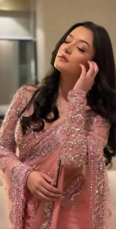 Stunning Butterfly Net Saree - Sequin & Jari Work for Festive Parties