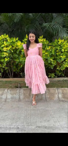 Stunning Chanderi Cotton Embroidered Dress - Flattering Ruffle Sleeves Festive Wear