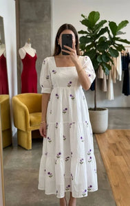 Stunning Chanderi Cotton Maxi Dress with Floral Embroidery for Festive Wear