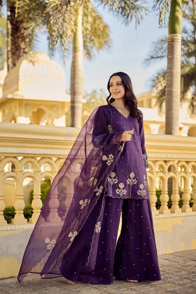 Stunning Chanderi Silk Kurta Set - Embroidered Organza Dupatta